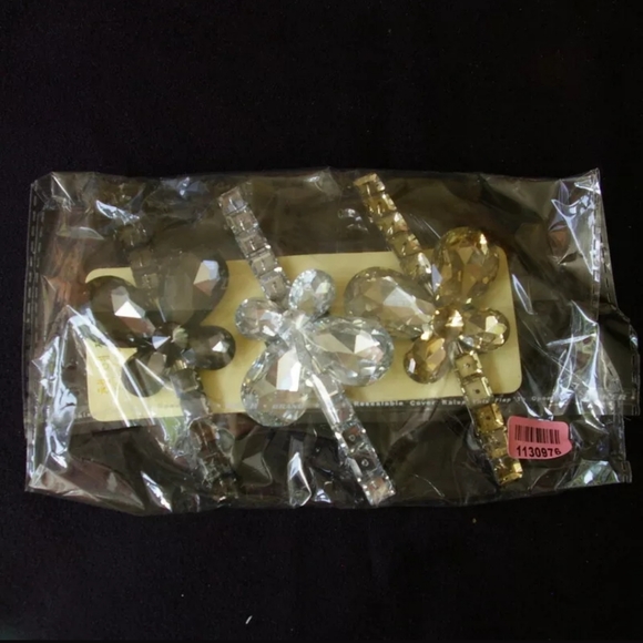 3 Butterfly Barrettes Plastic Rhinestones 4" - Picture 4 of 8